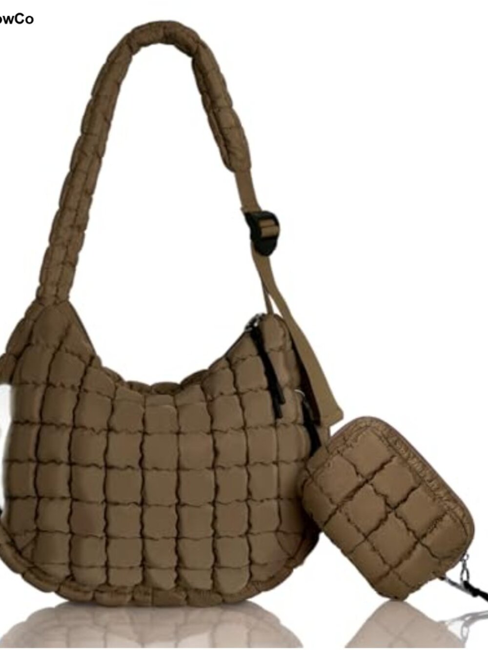 Puffer Tote Bag Quilted Carryall with Detachable Pouch Adjustable Strap Women